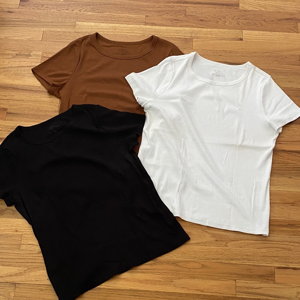 T-Shirt Bundle - Short Sleeve Ribbed, Crewneck Tee’s  - White, Black, Brown